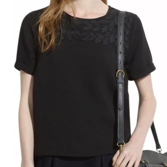 Madewell Tops - Madewell T- Shirt Embroidered Leaf Design Top Cuff Sleeves Crew Neck Medium